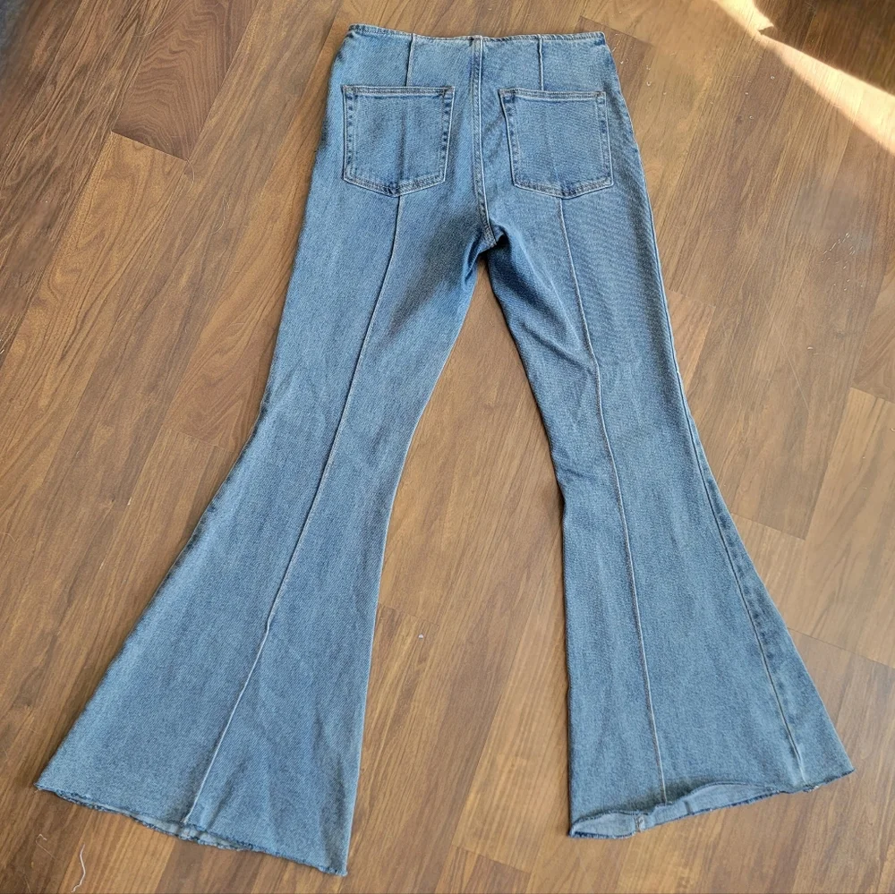 Soho Juniors sz 5/27 LIKE NEW Flare Hippy Boho Leather Vintage 70's Jeans Y2K - Picture 2 of 12
